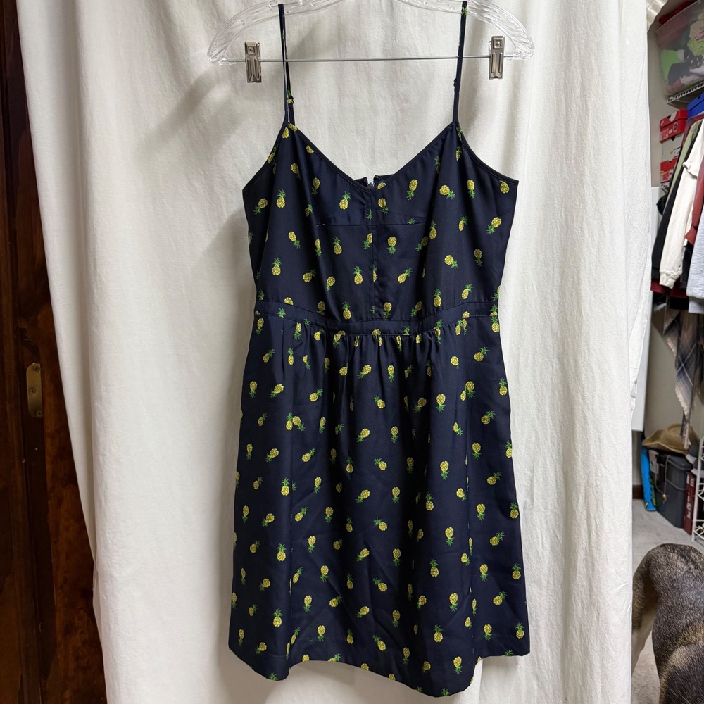 J.Crew Navy Blue Pineapple Print Mini Sundress Adjustable Straps Pockets 8